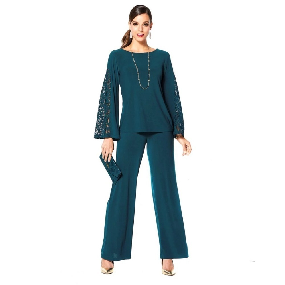 IMAN - Teal Set with Lace bell sleeves